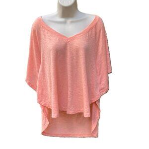 HANG TEN Coral V-Neck Bat Sleeves High Low Short Sleeve Top Womens Medium